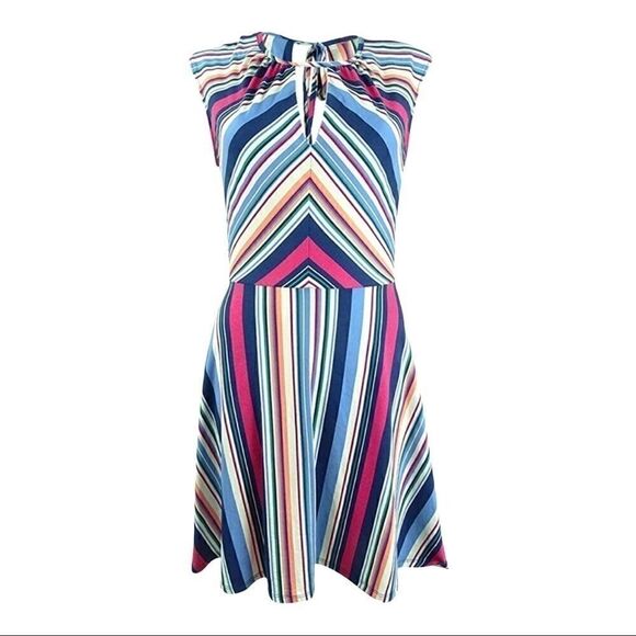 Bebop Multi Striped Cap Sleeve Skater Dress - Picture 2 of 5